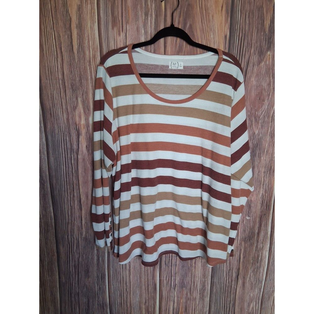 Maurices striped waffle knit long sleeve top size 3xl boho fall cozy earth tone